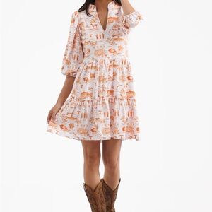 The Tory Dress in Tennessee Toile-Elegant Orange & White Dress- Smith & Quinn